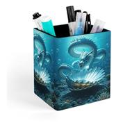 HETVBNS The Dragon King Pen Holder for Desk - PU Leather Square Desk Organizer Travel Makeup Brush Storage Stylish Pencil Holder Desktop Stationery Organizer for Office & Home