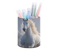 HETVBNS The Galloping Horse Is Galloping Pen Holder for Desk PU Leather Round Desk Organizer Multifunctional Makeup Brush Storage Aesthetic Desktop Supplies Stylish Pencil Holder for Office & Home