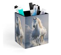 HETVBNS The Galloping Horse Is Galloping Pen Holder for Desk - PU Leather Square Desk Organizer Travel Makeup Brush Storage Stylish Pencil Holder Desktop Stationery Organizer for Office & Home