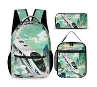 HETVBNS The High-speed Rail Is Speeding Backpack Set 3 Piece, Durable Backpack Insulated Lunch Bag Portable Pencil Case for Men Women