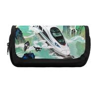 HETVBNS The High-speed Rail Is Speeding Pencil Case Extra Large, Double Layer Pencil Pouch with Zipper, Portable Cosmetic Bags for Travel, Office Stationery Organizer for Women Men