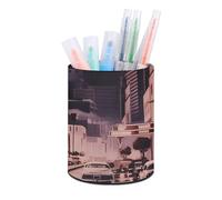 HETVBNS The Old Hollywood Pen Holder for Desk PU Leather Round Desk Organizer Multifunctional Makeup Brush Storage Aesthetic Desktop Supplies Stylish Pencil Holder for Office & Home