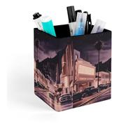 HETVBNS The Old Hollywood Pen Holder for Desk - PU Leather Square Desk Organizer Travel Makeup Brush Storage Stylish Pencil Holder Desktop Stationery Organizer for Office & Home