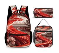 HETVBNS The Road of Color Backpack Set 3 Piece, Durable Backpack Insulated Lunch Bag Portable Pencil Case for Men Women