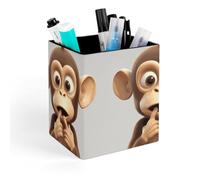 HETVBNS The Silent Monkey Pen Holder for Desk - PU Leather Square Desk Organizer Travel Makeup Brush Storage Stylish Pencil Holder Desktop Stationery Organizer for Office & Home