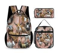 HETVBNS The Twelve Chinese Zodiac Signs Backpack Set 3 Piece, Durable Backpack Insulated Lunch Bag Portable Pencil Case for Men Women