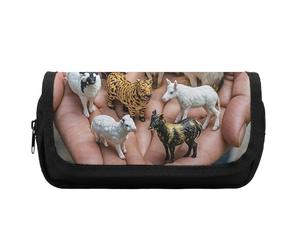 HETVBNS The Twelve Chinese Zodiac Signs Pencil Case Extra Large, Double Layer Pencil Pouch with Zipper, Portable Cosmetic Bags for Travel, Office Stationery Organizer for Women Men