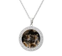 HETVBNS - Tiger Cave Necklace, Alloy Round Pendant with Diamond, Elegant Pendant Necklace for Women Men, Una talla, Metal, Alloy.