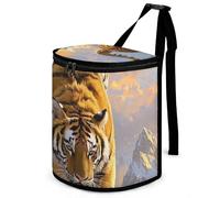 HETVBNS Tiger Descending The Mountain Car Trash Can with Lid, Leakproof Hanging Automotive Trash Bin, Waterproof Garbage Storage Bag for Vehicles, RV, Bathroom, Office