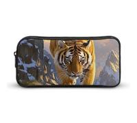 HETVBNS Tiger Descending The Mountain Pencil Case Large Capacity Zipper Pouch, Durable Pencil Box Organizer, Portable Small Cosmetic Bag for Office, Travel