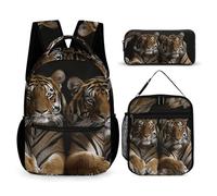 HETVBNS Tiger in Cave Backpack Set 3 Piece, Durable Backpack Insulated Lunch Bag Portable Pencil Case for Men Women