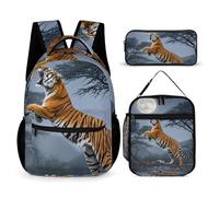 HETVBNS Tiger Moon Backpack Set 3 Piece, Durable Backpack Insulated Lunch Bag Portable Pencil Case for Men Women