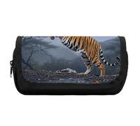 HETVBNS Tiger Moon Pencil Case Extra Large, Double Layer Pencil Pouch with Zipper, Portable Cosmetic Bags for Travel, Office Stationery Organizer for Women Men
