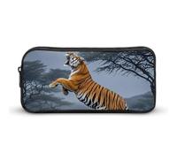 HETVBNS Tiger Moon Pencil Case Large Capacity Zipper Pouch, Durable Pencil Box Organizer, Portable Small Cosmetic Bag for Office, Travel