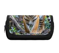 HETVBNS Tiger Pencil Case Extra Large, Double Layer Pencil Pouch with Zipper, Portable Cosmetic Bags for Travel, Office Stationery Organizer for Women Men