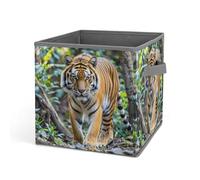 HETVBNS Tiger Storage Bins 10.6 Inch, Oxford Fabric Foldable Storage Cube Organizer Basket with Handles, Fabric Bins for Closet Shelves, Toys, Clothes, Books, Bedroom
