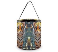 HETVBNS Tiger Stripes Orange Candy Bag Halloween Trick Or Treat Bucket 7.9x8.3in, Reusable Gift Bags for Party Holiday Wedding