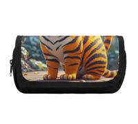 HETVBNS Tiger Stripes Orange Pencil Case Extra Large, Double Layer Pencil Pouch with Zipper, Portable Cosmetic Bags for Travel, Office Stationery Organizer for Women Men