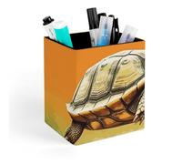 HETVBNS Tortoise Turtle Jumping Pen Holder for Desk - PU Leather Square Desk Organizer Travel Makeup Brush Storage Stylish Pencil Holder Desktop Stationery Organizer for Office & Home