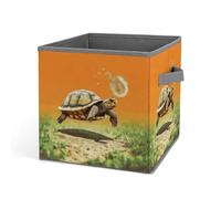 HETVBNS Tortoise Turtle Jumping Storage Bins 10.6 Inch, Oxford Fabric Foldable Storage Cube Organizer Basket with Handles, Fabric Bins for Closet Shelves, Toys, Clothes, Books, Bedroom