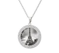 HETVBNS Tower Paris Alloy Round Necklace with Diamond, Elegant Pendant Necklace for Women Men, Una talla, Metal, Alloy.