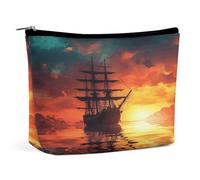HETVBNS Travel Makeup Bag Portable Cosmetic Bags for Women A Sailing Boat on The Water Make Up Bags Organizer With Zipper Waterproof Open Flat Toiletry Bag Cute Makeup Pouch for Travel Accessories, A