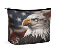 HETVBNS Travel Makeup Bag Portable Cosmetic Bags for Women Bald Eagle US Flag Pictures Make Up Bags Organizer With Zipper Waterproof Open Flat Toiletry Bag Cute Makeup Pouch for Travel Accessories