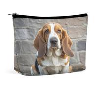 HETVBNS Travel Makeup Bag Portable Cosmetic Bags for Women Basset Hound Make Up Bags Organizer With Zipper Waterproof Open Flat Toiletry Bag Cute Makeup Pouch for Travel Accessories, Basset Hound, 6.8