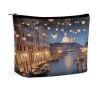 HETVBNS Travel Makeup Bag Portable Cosmetic Bags for Women Beautiful Venice at Night Make Up Bags Organizer With Zipper Waterproof Open Flat Toiletry Bag Cute Makeup Pouch for Travel Accessories