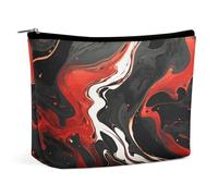 HETVBNS Travel Makeup Bag Portable Cosmetic Bags for Women Black And Red Marble Make Up Bags Organizer With Zipper Waterproof Open Flat Toiletry Bag Cute Makeup Pouch for Travel Accessories, Black And