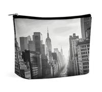 HETVBNS Travel Makeup Bag Portable Cosmetic Bags for Women Black And White New York Make Up Bags Organizer With Zipper Waterproof Open Flat Toiletry Bag Cute Makeup Pouch for Travel Accessories, Black