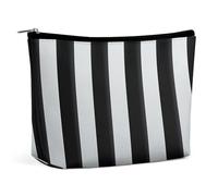 HETVBNS Travel Makeup Bag Portable Cosmetic Bags for Women Black And White Stripes Make Up Bags Organizer With Zipper Waterproof Open Flat Toiletry Bag Cute Makeup Pouch for Travel Accessories