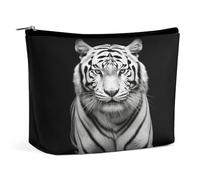 HETVBNS Travel Makeup Bag Portable Cosmetic Bags for Women Black And White Tiger Make Up Bags Organizer With Zipper Waterproof Open Flat Toiletry Bag Cute Makeup Pouch for Travel Accessories, Black