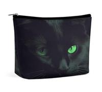 HETVBNS Travel Makeup Bag Portable Cosmetic Bags for Women Black Cat Green Eyes Make Up Bags Organizer With Zipper Waterproof Open Flat Toiletry Bag Cute Makeup Pouch for Travel Accessories, Black Cat