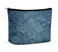 HETVBNS Travel Makeup Bag Portable Cosmetic Bags for Women Blue Floral Lace Make Up Bags Organizer With Zipper Waterproof Open Flat Toiletry Bag Cute Makeup Pouch for Travel Accessories, Blue Floral