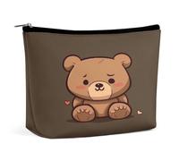 HETVBNS Travel Makeup Bag Portable Cosmetic Bags for Women Cartoon Brown Cute Bear Make Up Bags Organizer With Zipper Waterproof Open Flat Toiletry Bag Cute Makeup Pouch for Travel Accessories