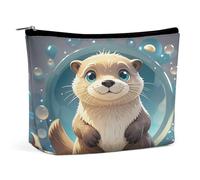 HETVBNS Travel Makeup Bag Portable Cosmetic Bags for Women Cartoon Cute Otter Make Up Bags Organizer With Zipper Waterproof Open Flat Toiletry Bag Cute Makeup Pouch for Travel Accessories, Cartoon