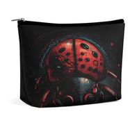 HETVBNS Travel Makeup Bag Portable Cosmetic Bags for Women Cartoon Ladybug Make Up Bags Organizer With Zipper Waterproof Open Flat Toiletry Bag Cute Makeup Pouch for Travel Accessories