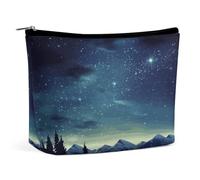 HETVBNS Travel Makeup Bag Portable Cosmetic Bags for Women Celestial Night Sky Make Up Bags Organizer With Zipper Waterproof Open Flat Toiletry Bag Cute Makeup Pouch for Travel Accessories