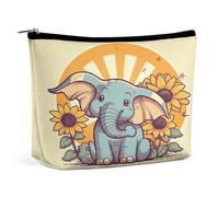 HETVBNS Travel Makeup Bag Portable Cosmetic Bags for Women Cheery Elephant Make Up Bags Organizer With Zipper Waterproof Open Flat Toiletry Bag Cute Makeup Pouch for Travel Accessories, Cheery