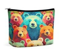 HETVBNS Travel Makeup Bag Portable Cosmetic Bags for Women Colorful Bears Make Up Bags Organizer With Zipper Waterproof Open Flat Toiletry Bag Cute Makeup Pouch for Travel Accessories