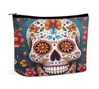 HETVBNS Travel Makeup Bag Portable Cosmetic Bags for Women Colorful Sugar Skull Make Up Bags Organizer With Zipper Waterproof Open Flat Toiletry Bag Cute Makeup Pouch for Travel Accessories, Colorful