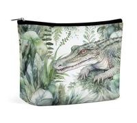 HETVBNS Travel Makeup Bag Portable Cosmetic Bags for Women Crocodile Green Make Up Bags Organizer With Zipper Waterproof Open Flat Toiletry Bag Cute Makeup Pouch for Travel Accessories