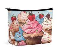 HETVBNS Travel Makeup Bag Portable Cosmetic Bags for Women Cupcakes And Ice Cream Make Up Bags Organizer With Zipper Waterproof Open Flat Toiletry Bag Cute Makeup Pouch for Travel Accessories