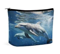 HETVBNS Travel Makeup Bag Portable Cosmetic Bags for Women Cute Dolphins Make Up Bags Organizer With Zipper Waterproof Open Flat Toiletry Bag Cute Makeup Pouch for Travel Accessories, Cute Dolphins