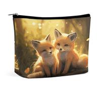 HETVBNS Travel Makeup Bag Portable Cosmetic Bags for Women Cute Foxes Make Up Bags Organizer With Zipper Waterproof Open Flat Toiletry Bag Cute Makeup Pouch for Travel Accessories