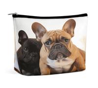 HETVBNS Travel Makeup Bag Portable Cosmetic Bags for Women Cute French Bulldog Make Up Bags Organizer With Zipper Waterproof Open Flat Toiletry Bag Cute Makeup Pouch for Travel Accessories, Cute