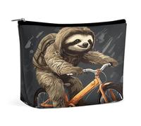 HETVBNS Travel Makeup Bag Portable Cosmetic Bags for Women Cycling Sloth Make Up Bags Organizer With Zipper Waterproof Open Flat Toiletry Bag Cute Makeup Pouch for Travel Accessories