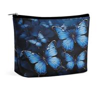 HETVBNS Travel Makeup Bag Portable Cosmetic Bags for Women Dark Blue Butterflies Make Up Bags Organizer With Zipper Waterproof Open Flat Toiletry Bag Cute Makeup Pouch for Travel Accessories, Dark