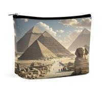HETVBNS Travel Makeup Bag Portable Cosmetic Bags for Women Egyptian Pyramids Make Up Bags Organizer With Zipper Waterproof Open Flat Toiletry Bag Cute Makeup Pouch for Travel Accessories, Egyptian